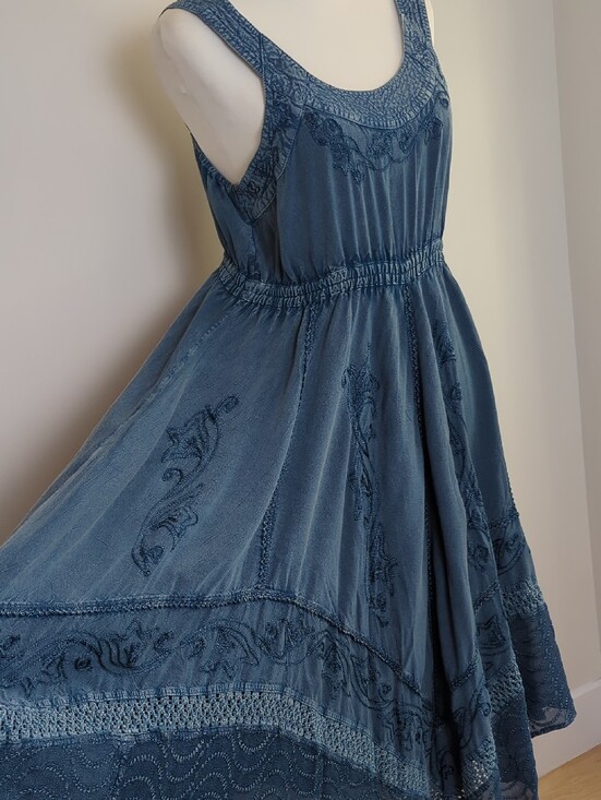 Magic Dresses & Skirts - Vintage Magic Mineral Wash Floral Embroidered Handkerchief Midi Dress XL